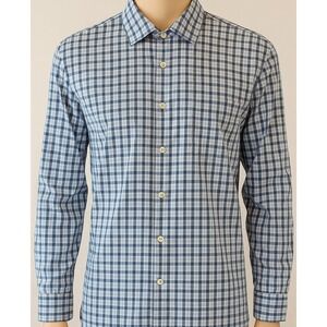 Peter Millar Men's Large Blue Gray Window Plaid Shirt 100% Cotton Button Front